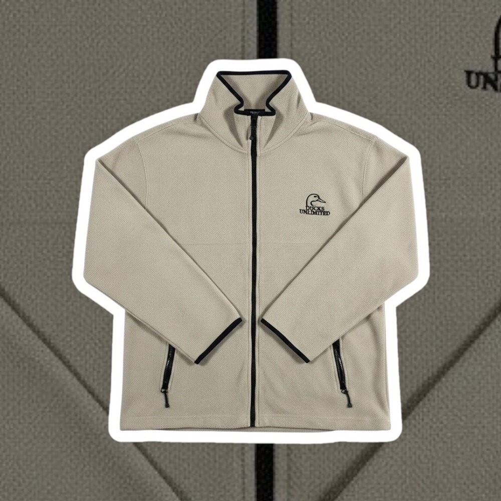 Ducks Unlimited Full Zip Fleece Jacket Large Khaki RN123853 Mens
